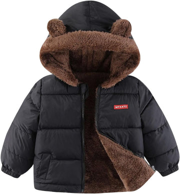 Toddler Winter Puffer Coats Hooded Bear Ears Fleece Jackets 1