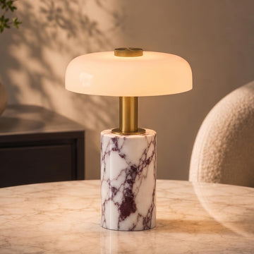 Marble Lamp, Cordless Table Lamp with Glass Shade, Rechargeable Touch Dimming