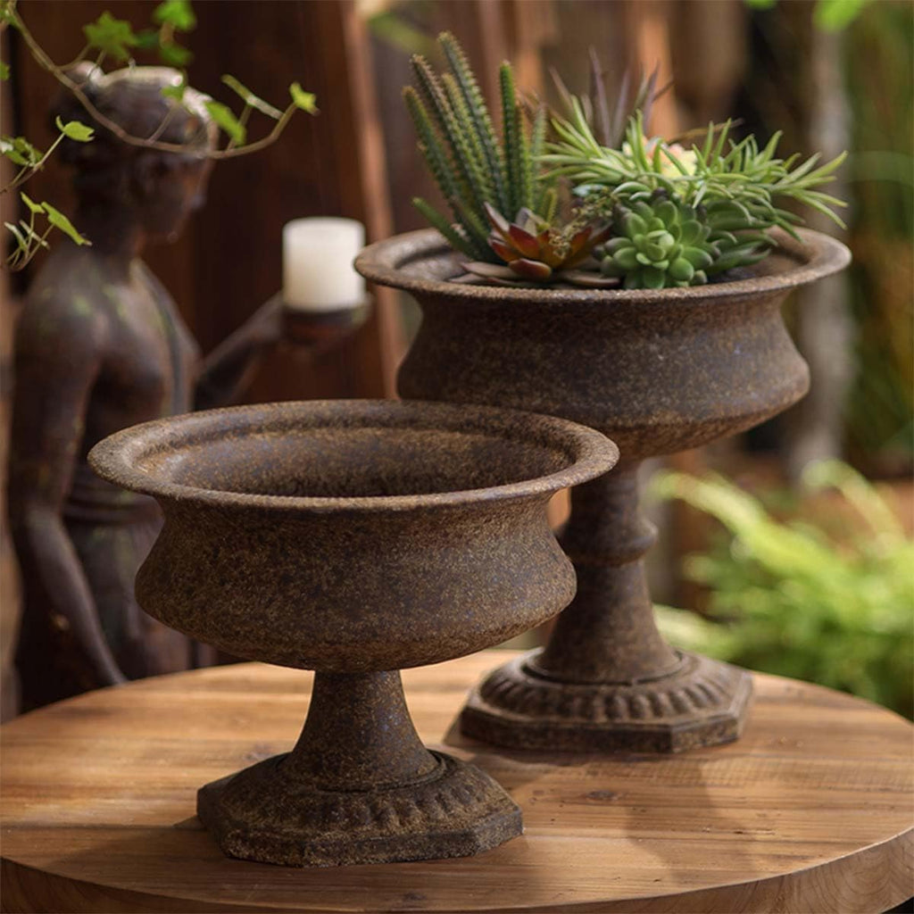 Vintage Pedestal Urn Planter,Rustic Brown | Antique Style Design, Indoor & Outdoor Use, Hexagonal Base, Succulent &