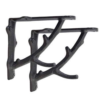 Decorative Shelf Brackets, 2 Pack of 7 x 2 x 7.3 inch, Black Cast Iron Rustic Shelf Brackets - Metal Shelf Brackets
