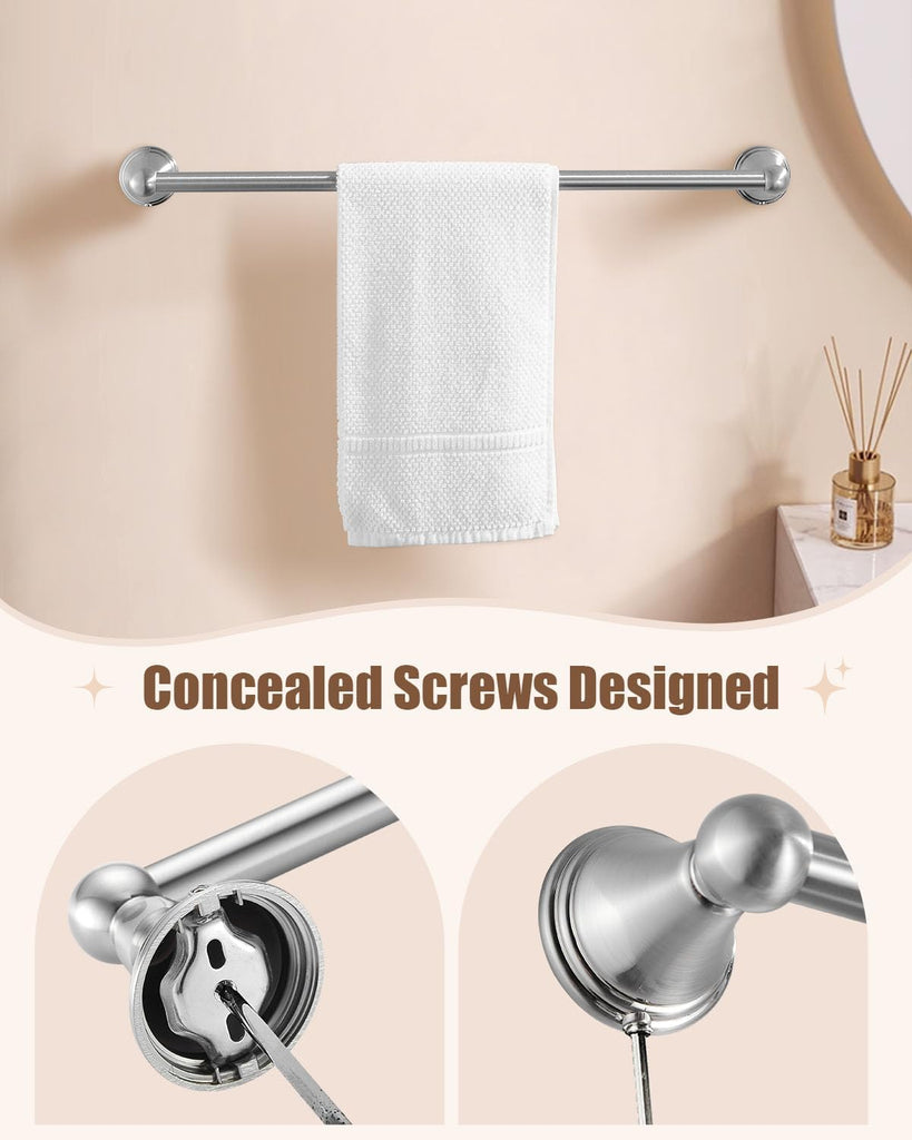 Nickel Bathroom Hardware Set, 5-Piece Bath Accessories Set Wall Mount Includes 20 in Towel Bar, 16 in Towel Bar