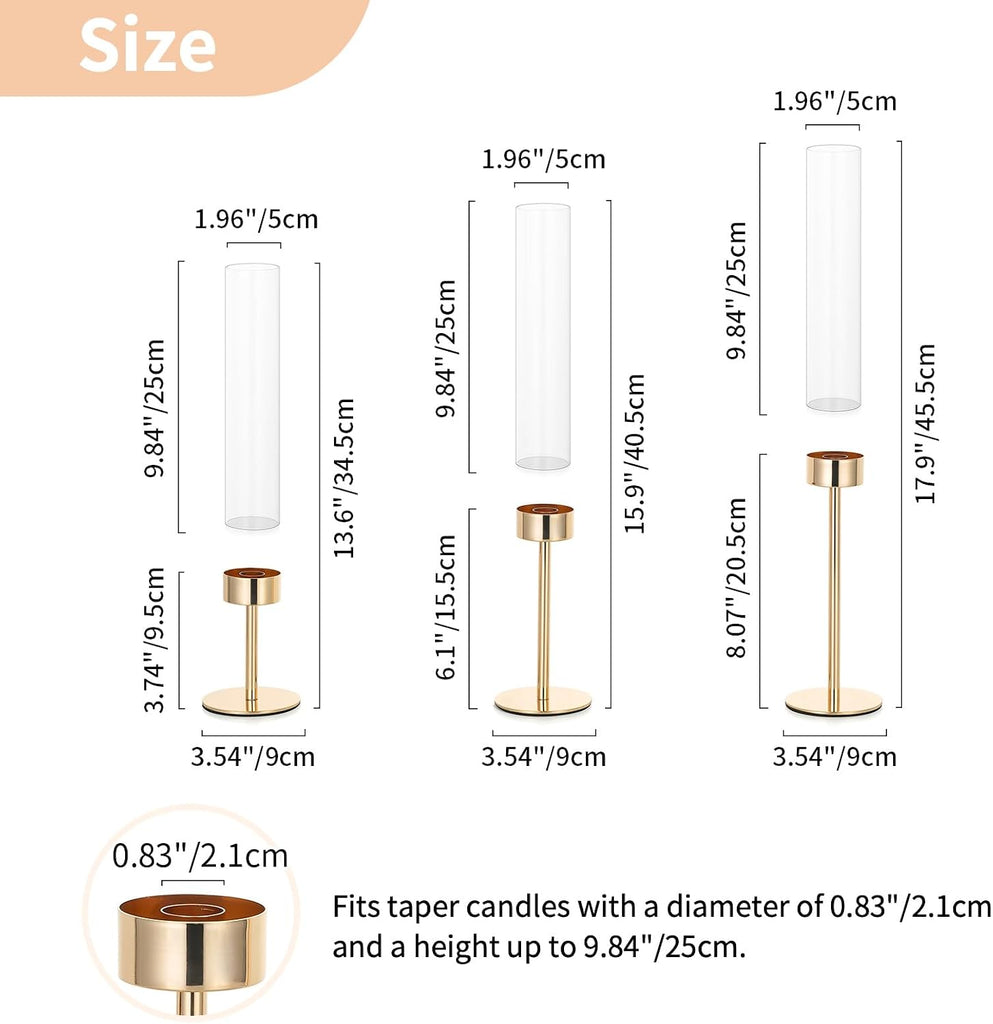 Hurricane Candle Holder for Candlestick: 6 Pcs Gold Taper Candlestick Holders - Tall Modern Candles Stick Decor with