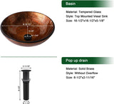 Sarlai Artistic Vessel Sink Bathroom Vessel Sink Round Brown Tempered Glass Vanity Round Bowl With Pop-up Drain 16-1/2