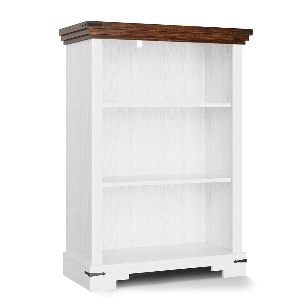 3-Tier Farmhouse Bookshelf for Students, Short Bookcase with Adjustable Shelf, 10.4" D x 26" W x 38" H, Small Wooden