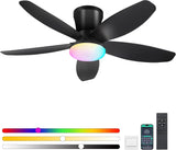 Flush Mount RGB Ceiling Fans with Lights-36 Low Profile Ceiling Fan with Light and Remote/APP Control,DC Reversible,LED Dimmable Black Ceiling Fans for Bedroom,Indoor/Outdoor Patio Use A101-B0F8HW8P6S