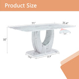 71” Modern Faux Marble Dining Table for 6 - 8, White Rectangle Kitchen Table with Sturdy Pedestal Base, Scratch