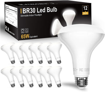 BR30 LED Light Bulbs Indoor Flood Light, 5000K Daylight White LED Bulb 65W Equivalent, Dimmable, E26 Base, 800LM (12Pack)