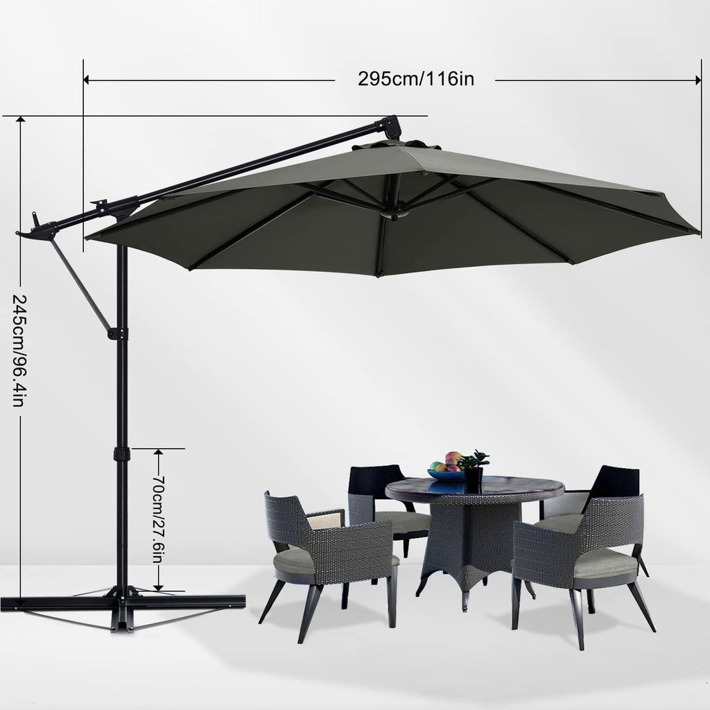 10FT Cantilever Patio Umbrella with Base Stand, Offset Hanging Outdoor Umbrella