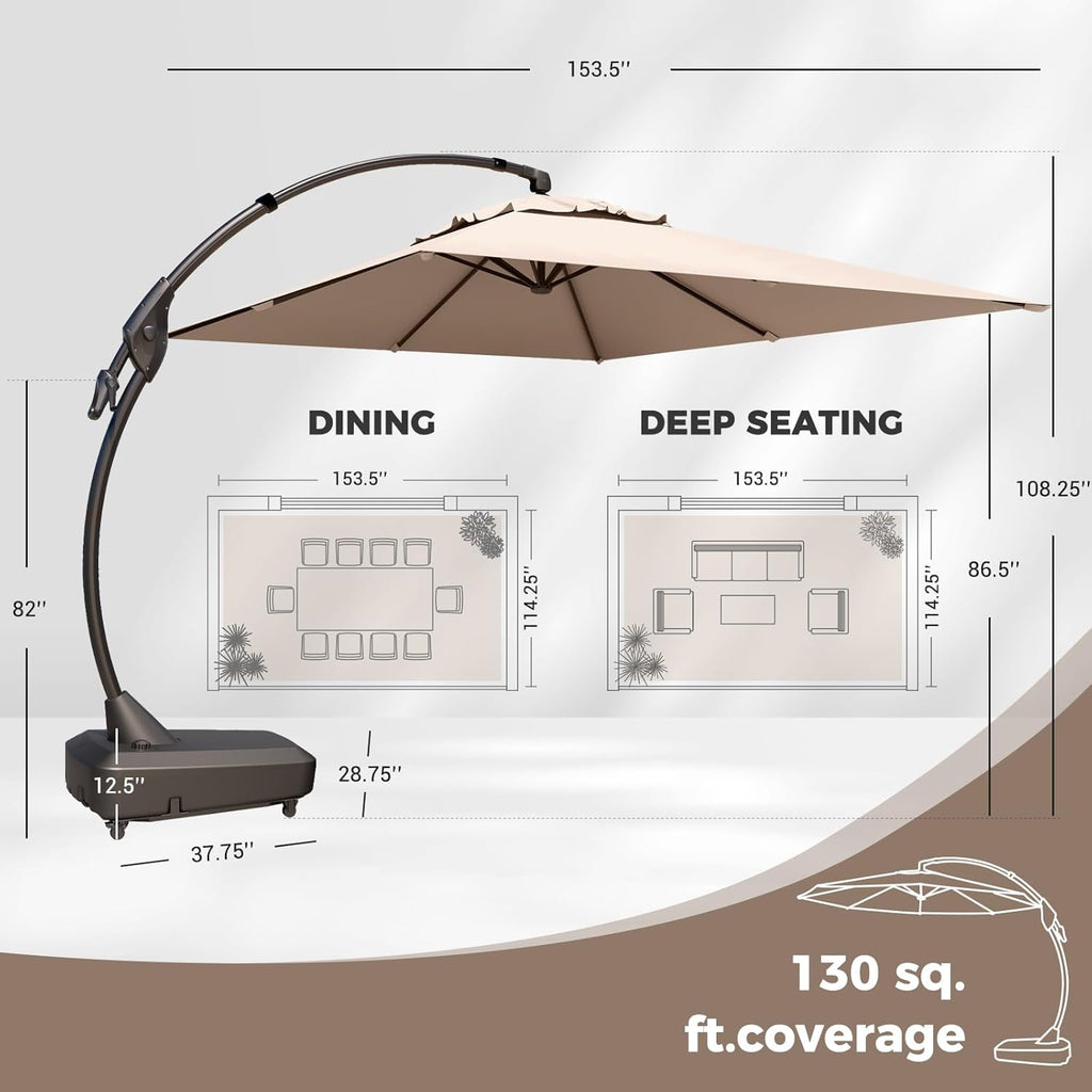 10x13 FT Outdoor Cantilever Umbrella with Base Large Aluminum Rectangle Offset Umbrella for Pool Garden (Champagne