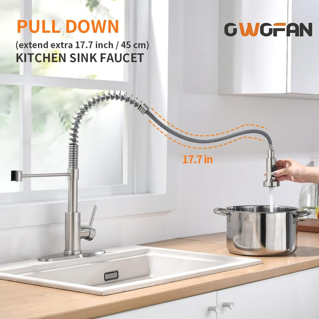 Kitchen Faucet with Pull Down Sprayer Brushed Nickel Stainless Steel 1 Handle Pull Out Spring Sink Faucets 1 Hole Or 3