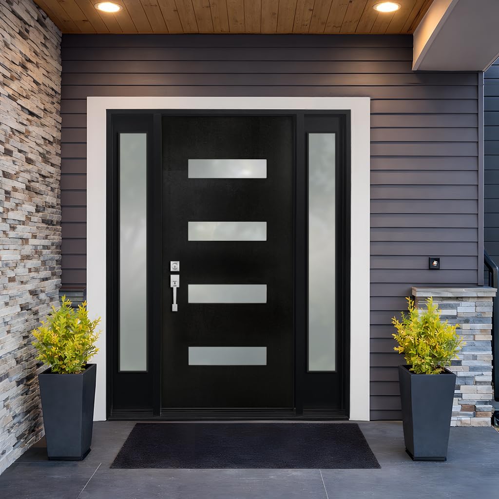 68''x80'' Fiberglass Exterior Door with Double Sidelights, Modern Front Entry Door with 14'' Sidelites, Right-Hand