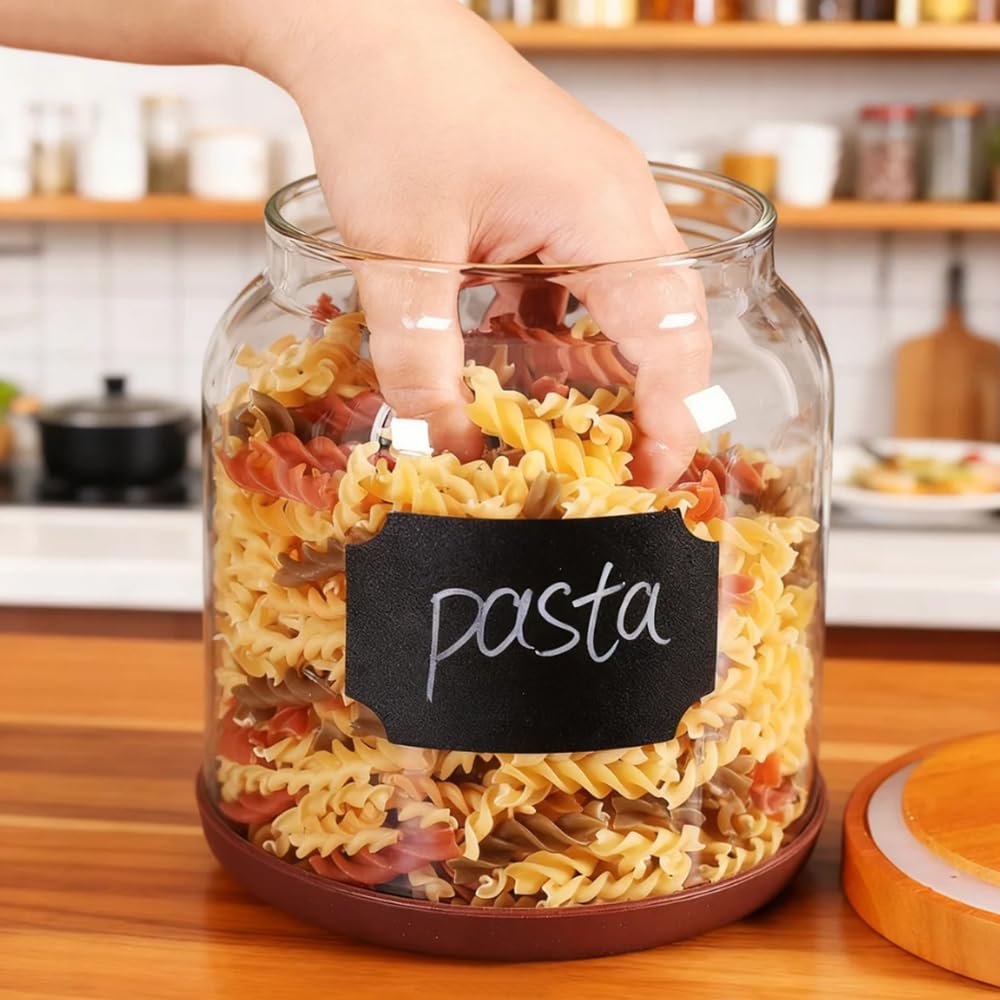 2-Pack Striped Borosilicate Glass Airtight Canisters - Big mouth Large Capacity, Acacia Wood Lid, Food Storage Jars