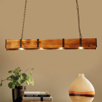 Farmhouse Chandeliers Pendant Lamp, Retro Hanging Lamp 4-Light Wood Beam Linear Hanging Light Vintage Ceiling Light