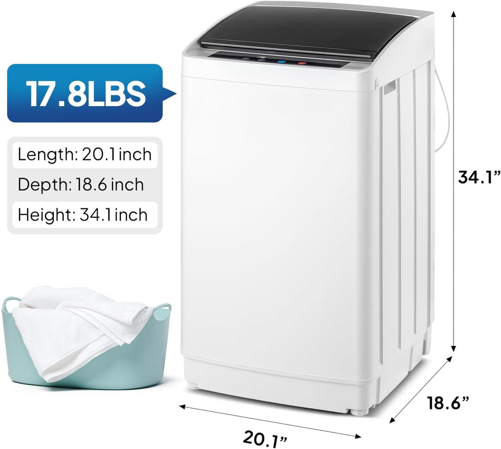 17.8LBS Portable Washing Machine, Full-Automatic Electric Laundry Machine with Stainless Steel Drum, Compact Washer
