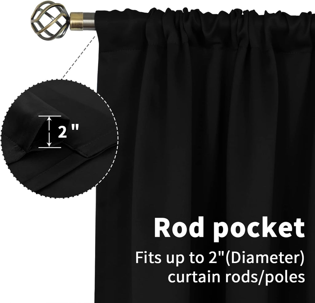 Short Blackout Curtains 45 Inch Long, Black Darkening Drape 2 Panels - Set of 2