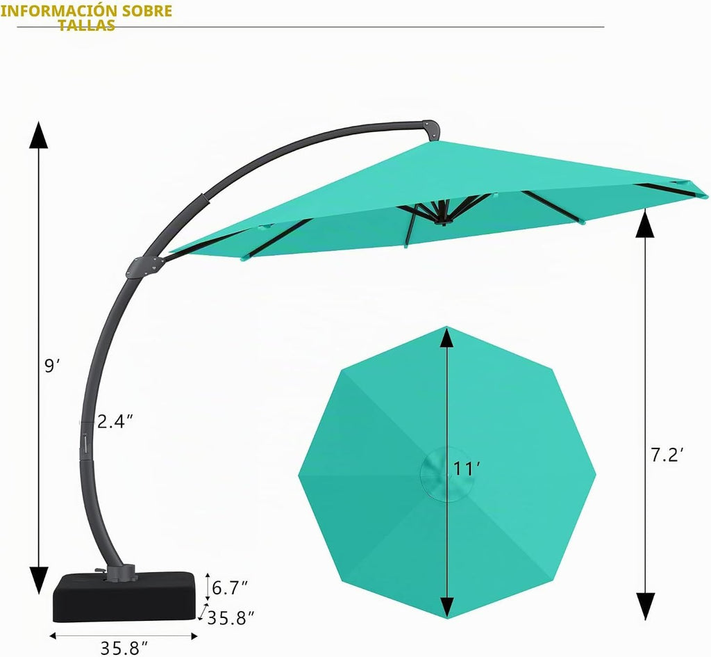 11ft Offset Cantilever Patio Umbrella with Base Included, Large Round Aluminum Outdoor Umbrella - Turquoise Blue