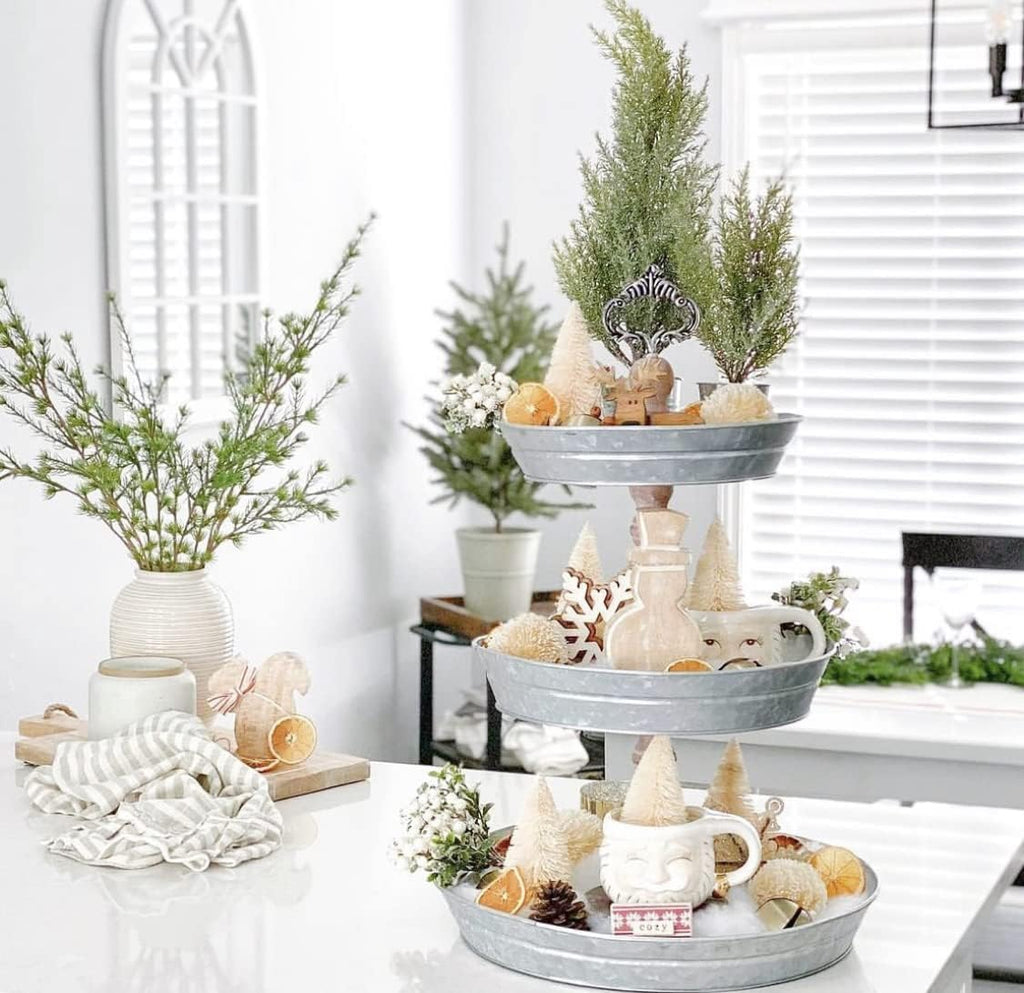 3 Tiered Tray Stand [XL] - Stunning, Extra Large Three Tier Tray, Galvanized Metal Serving Stand for Cookie and