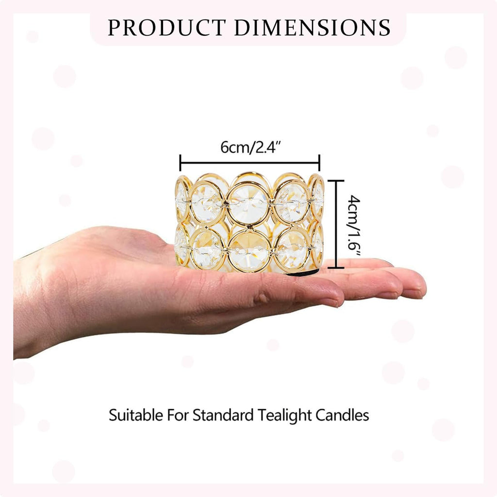 Pack of 12 Gold Crystal Tea Light Candle Holders for Wedding | Home Table Centerpiece Decoration,Halloween Christmas