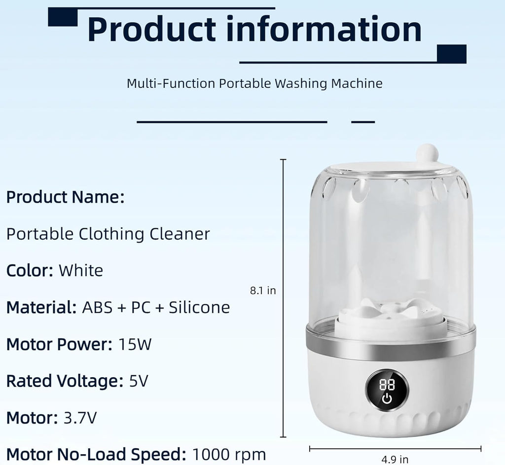 Portable Mini Washing Machine, White, 2L Capacity, Digital Touch Control, Compact Design for Underwear and Delicates