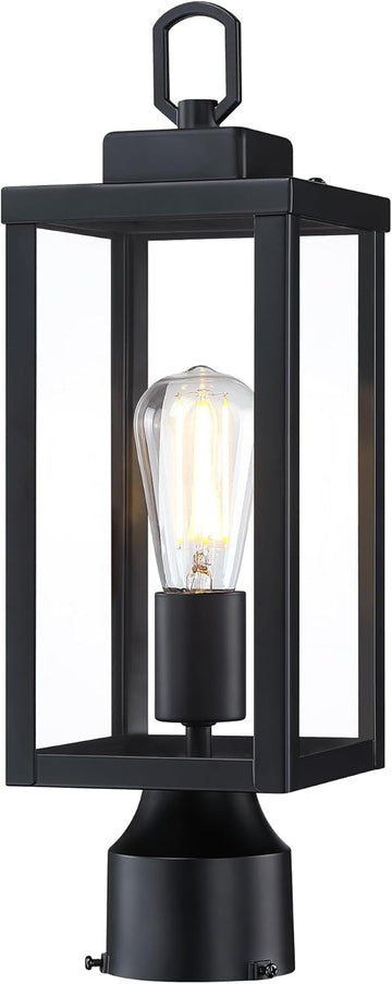 Outdoor Pole Lamp, Post Light Fixture, Anti-Rust Galvanized Housing with Tempered Glass