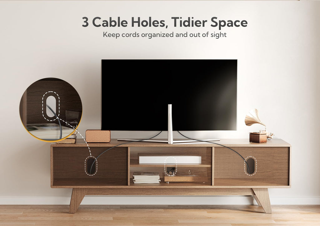 Mid-Century TV Stand, 59 Inch, Oak