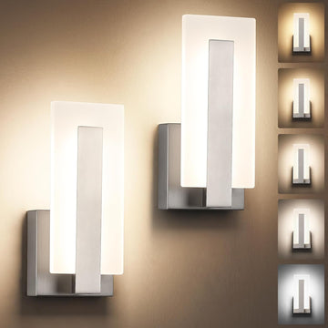 Modern LED Wall Sconces, Set of Two, 5CCT Dimmable Hardwired Wall Mounted Lights, 9.76 Inch Brushed Nickel Indoor