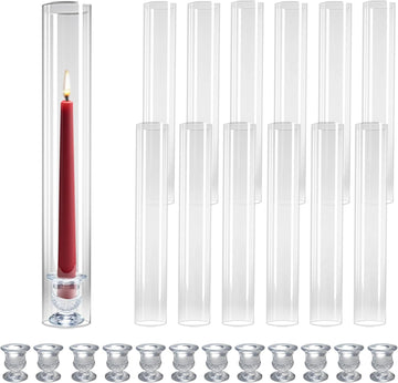 12-Pack Glass Hurricane Candle Holders - 13.78" Tall Clear Open-Ended Cylinders for Pillar Candles - Includes 2.36"