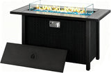 45 Inch Propane Fire Pit Table, 50,000 BTU Outdoor Gas Fire Pit for Patio & Backyard, 2-in-1 Firepit Dining Table with Glass Wind Guard, Blue Glass