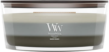 WoodWick Warm Woods Trilogy Holiday Candle Gifts for Women and Men, 16 oz Ellipse Trilogy Candle with Crackling Wick