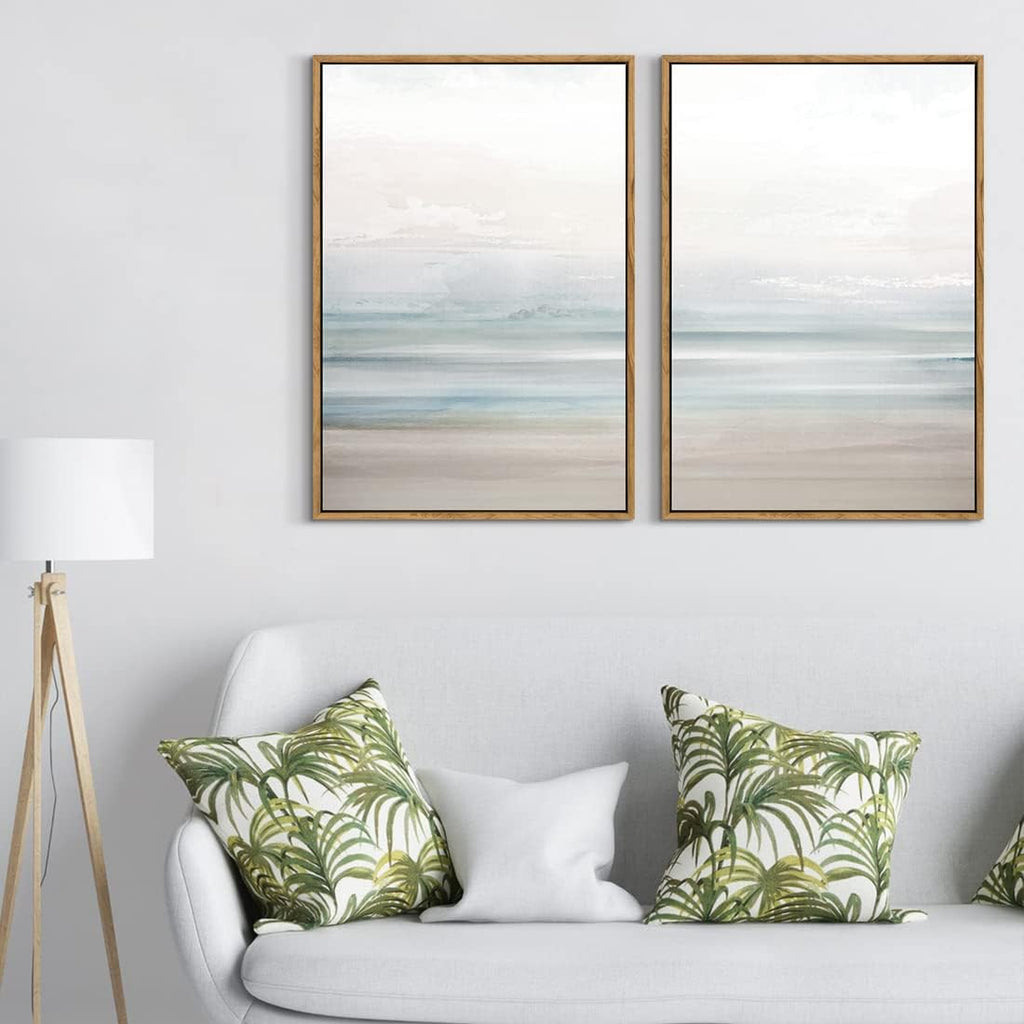 Framed Coastal Beach Canvas Wall Art Decor Abstract Ocean Landscape Painting Prints Modern Artwork Bathroom Bedroom