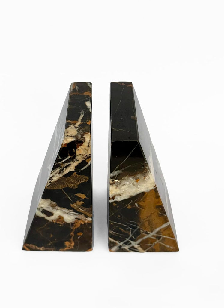 Premium Polished Natural Marble bookends for use as Bookshelf Decor, Home, Office or Kitchen Shelves. Heavy