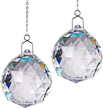2 Pack Suncatcher Crystals Ball Prism Set, 1.57 Inch Clear Ball Rainbow Maker with Chain for Easy Hanging