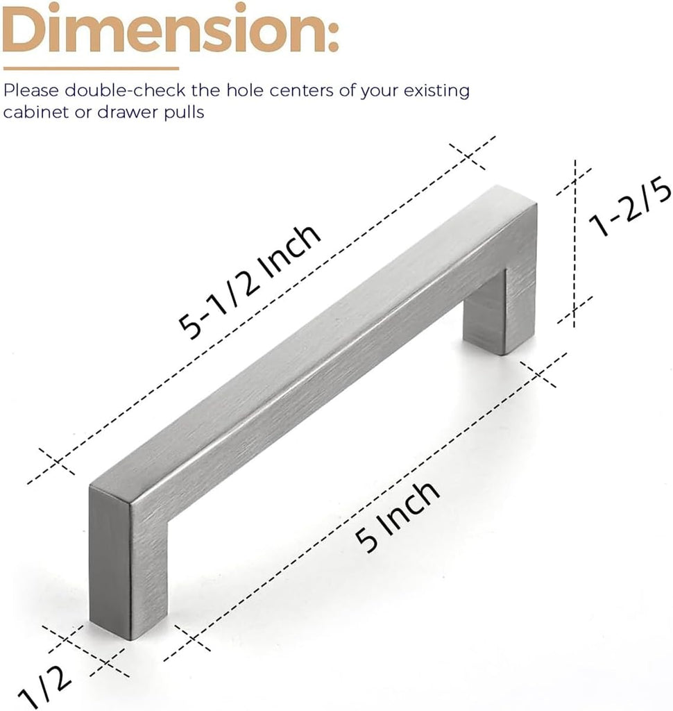 30 Pack 5 Inch Kitchen Square Cabinet Handles Brushed Nickel Drawer Pulls Hardware