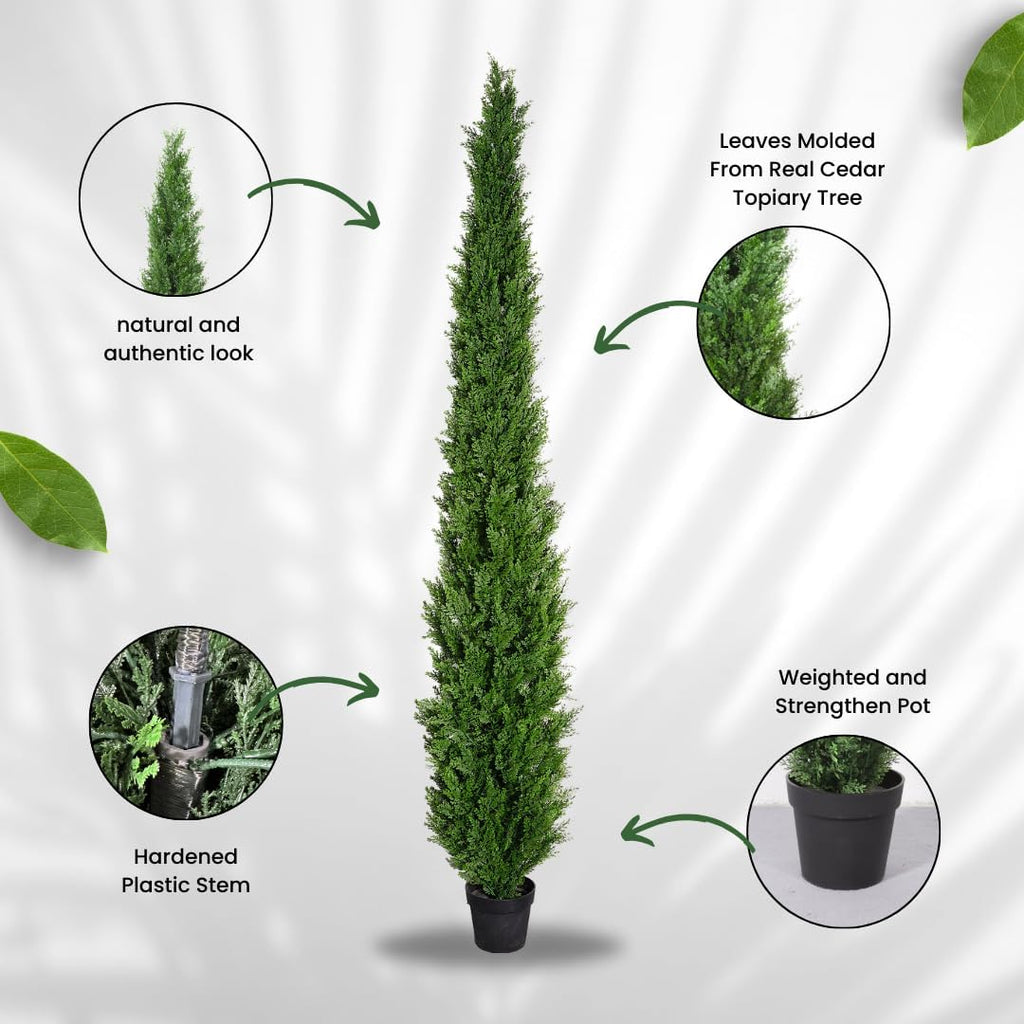 8 Feet Pre-Potted Evergreen Outdoor Artificial Cedar Tree for Front Porch Decor, Outdoor Entryway Decor Fake Tree
