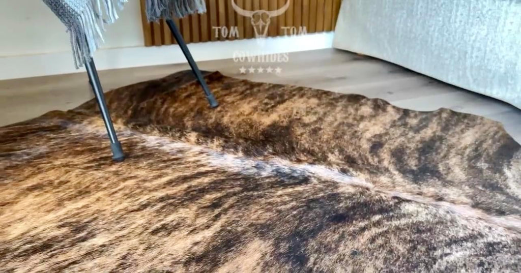 Tomtom Cowhides Rug | Small Cowhide Leather | 4ft x 3.5ft | Dark Brindle | Premium Natural Animal Skin