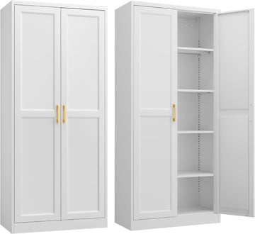 71"Metal Pantry Storage Cabinet with Doors & 4 Adjustable Shelves | Kitchen Pantry Cabinet,White Kitchen Cabinet with