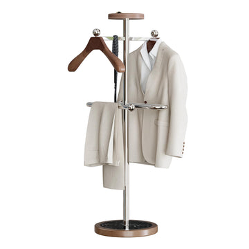 Valet Stand for Men, Stainless Steel Suit Valet with 2 Wood Hangers