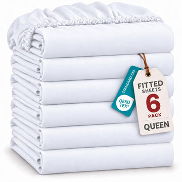 6-Pack Queen Fitted Sheets, Bulk Ultra Soft Microfiber Bedding, Deep Pocket, Cooling & Breathable, Fade & Shrink