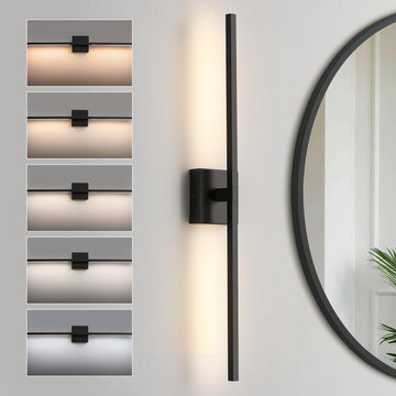 Black Bathroom Vanity Light 30 Inch 360° Rotatable 18W Dimmable 5CCT LED Black Bathroom Light Fixture Over Mirror