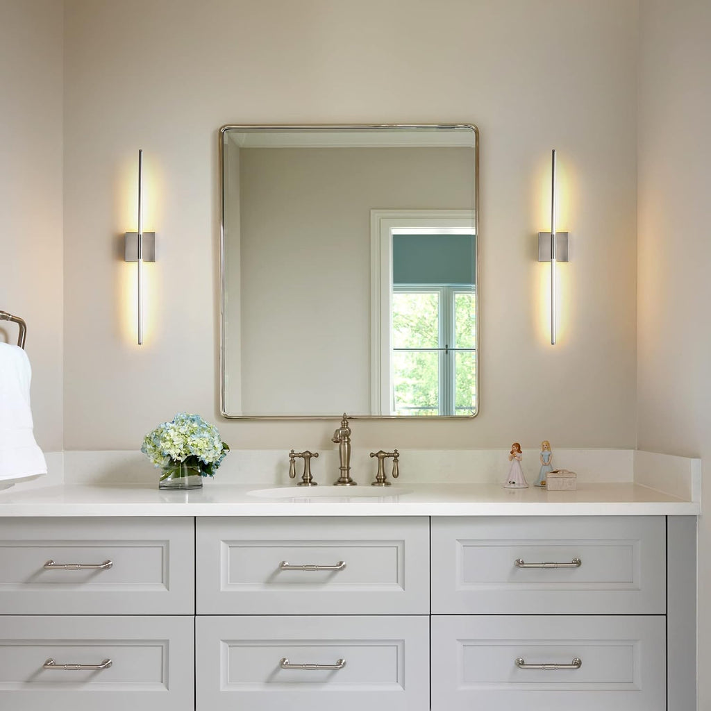 Modern Minimalist LED Bathroom Sconce, Brushed Nickel, 27.8" x 4.3" x 3.4"