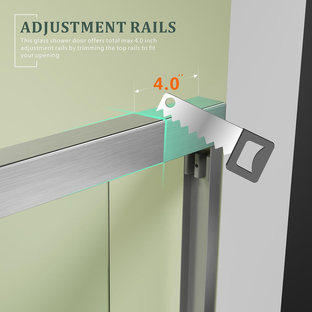 Brushed Nickel Shower Glass Door, 56-60 x 72 inch Bathroom Sliding Door with 1/4'' Clear Tempered Glass
