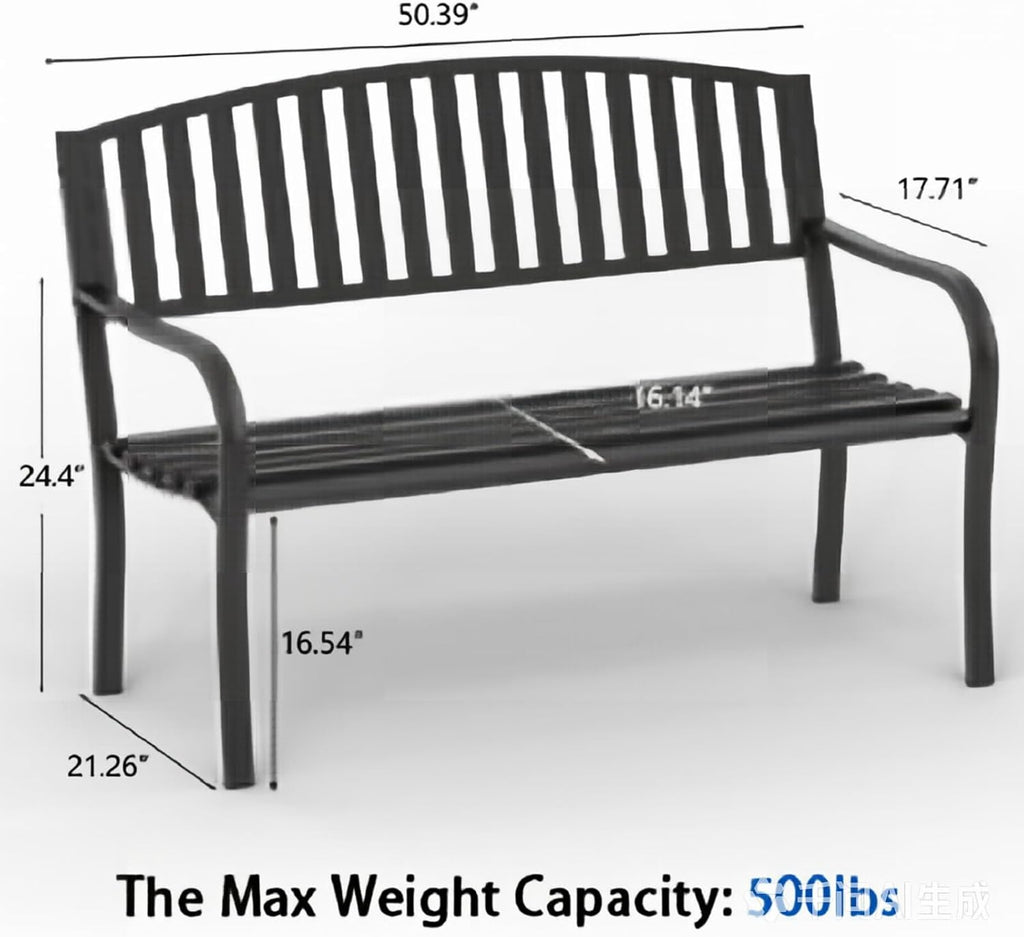 50'' Outdoor Bench Weatherproof, Cast Iron All Metal Frame Garden Bench, Anti-Rust Patio Park Bench Clearance for