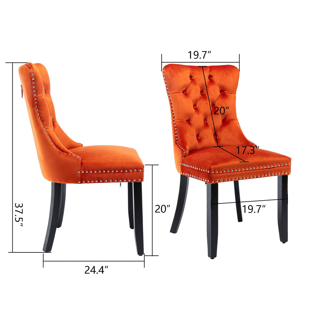 Velvet Upholstered Dining Chairs Set of 2, Wingback Armless Side Chairs Button Tufted with Solid Wood Legs Dining