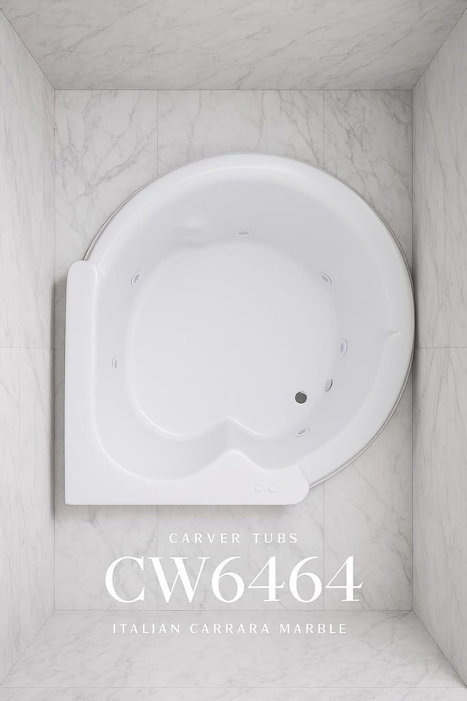 Tubs - CW6464 - Modern Acrylic Fiberglass Soaking Corner Bathtub - Drop in White Curved Rounded Acrylic Corner Bath