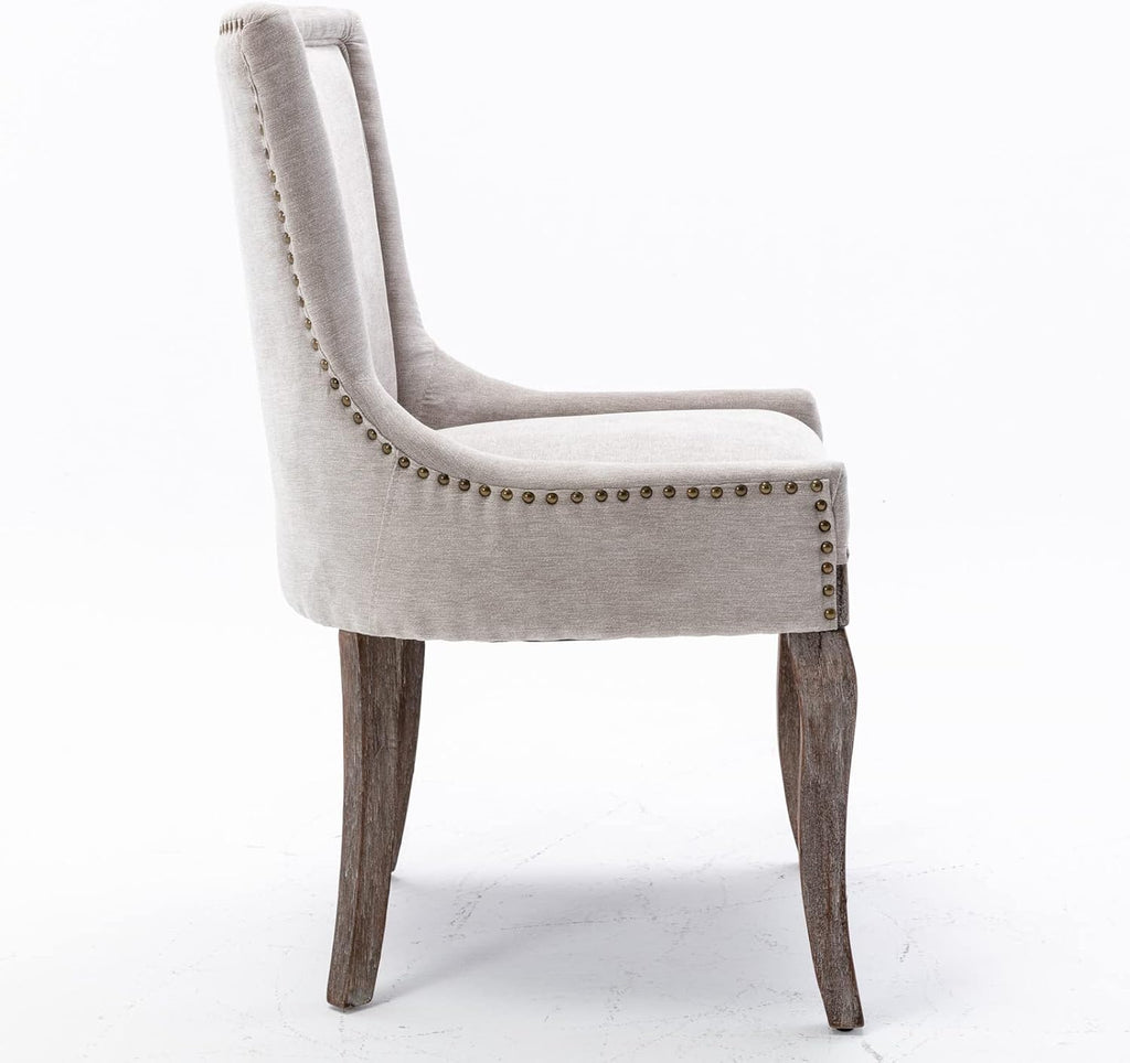 Mid-Century Upholstered Dining Chairs Set of 2, Thickened Fabric Wingback Kitchen Chairs with Bronze Nail Head &