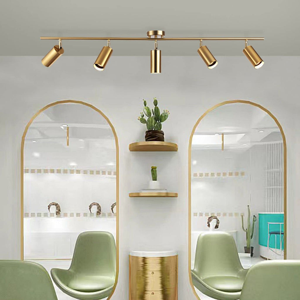 Lighting Modern 5-Lights LED Track Lighting Kit Brushed Brass Kitchen Ceiling Spotlights Light Fixture Mid Century