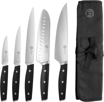 Chef Knife Set with Bag, Knife Roll Set with 5 Professional Quality Kitchen Knives for Precision Home Cooking, High