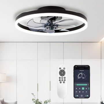 20'' Modern Low Profile Ceiling Fan with Light, Bedroom LED Ceiling Fan with Remote Control