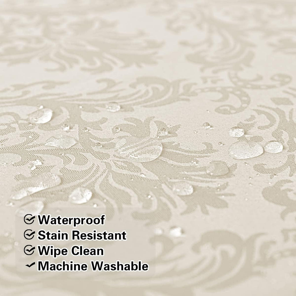 Jacquard Tablecloth Rectangle 60 x 102 Inch Beige, Spill Proof Washable Damask Table Cloth, Soft Pol