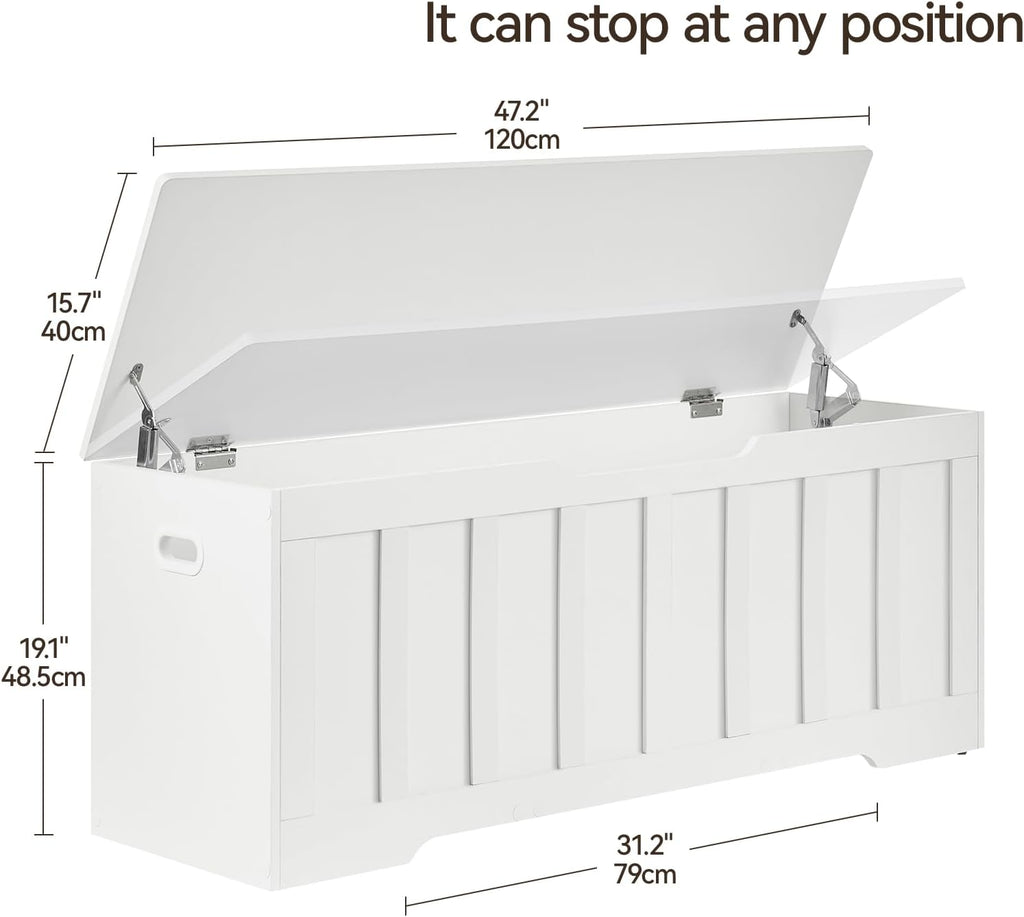47.2"Storage Chest Extra Large,Wooden Storage Bench(White) | Storage trunk with 2 Safety